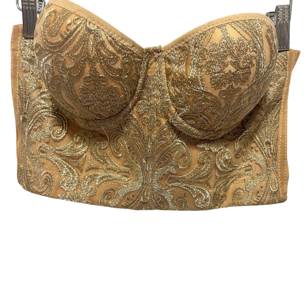 Lydia Women Bustier S Gold Brocade Metallic Y2K Baroque Layering Coquette Club‎